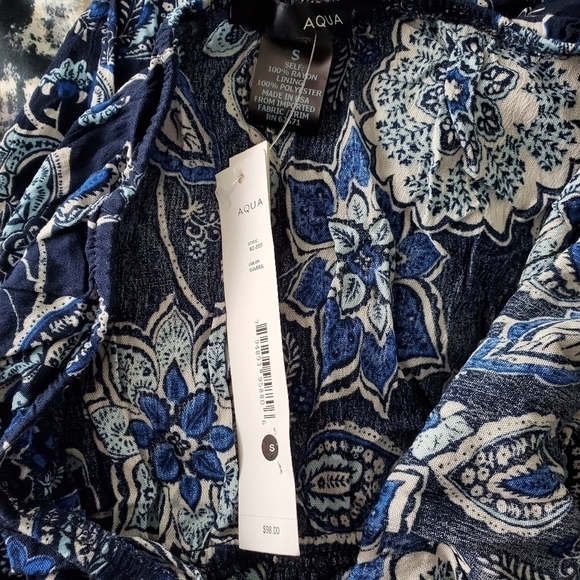 NEW Aqua Navy Blue Floral Print Asymmentric Dress - Picture 4 of 4